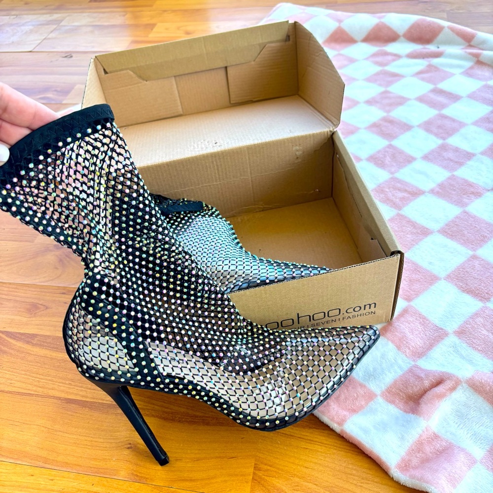 Boohoo Black Mesh Stiletto Boots